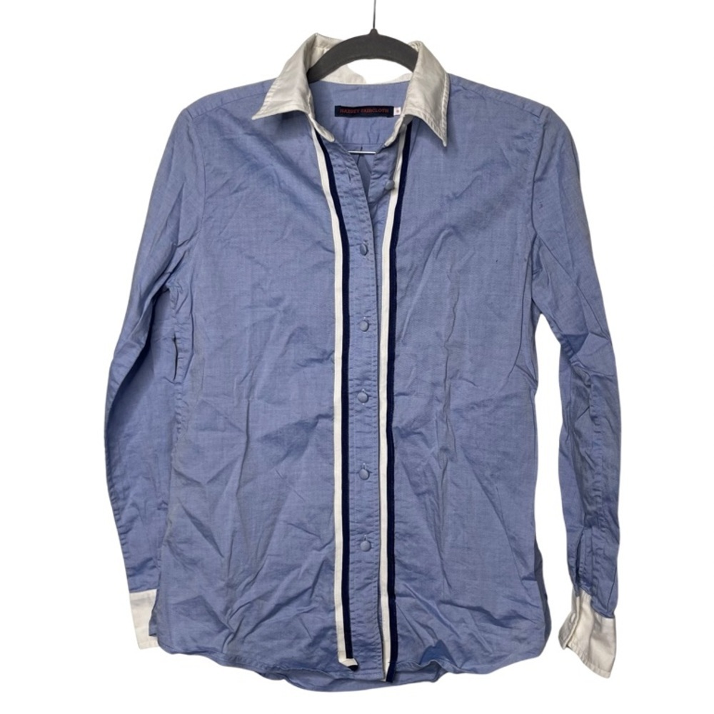 Harvey Faircloth blue white collar boyfriend button down shirt 0